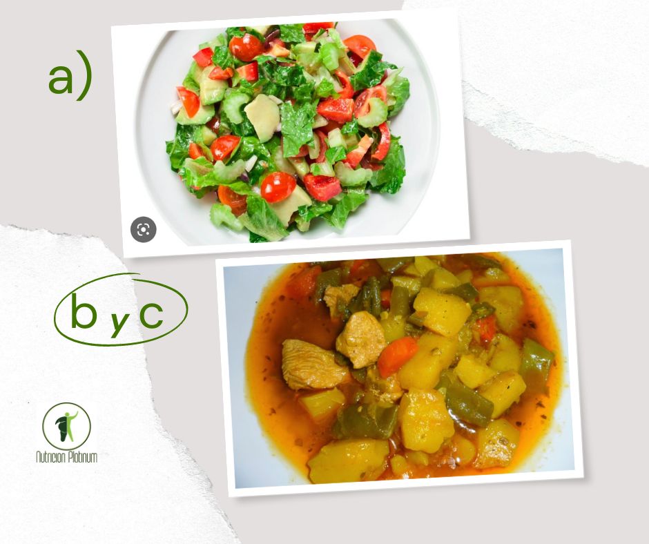 Ensalada de apio, tomate y aguacate con GUISO DE PATATAS CON CARNE DE POLLO Y JUDIAS VERDES